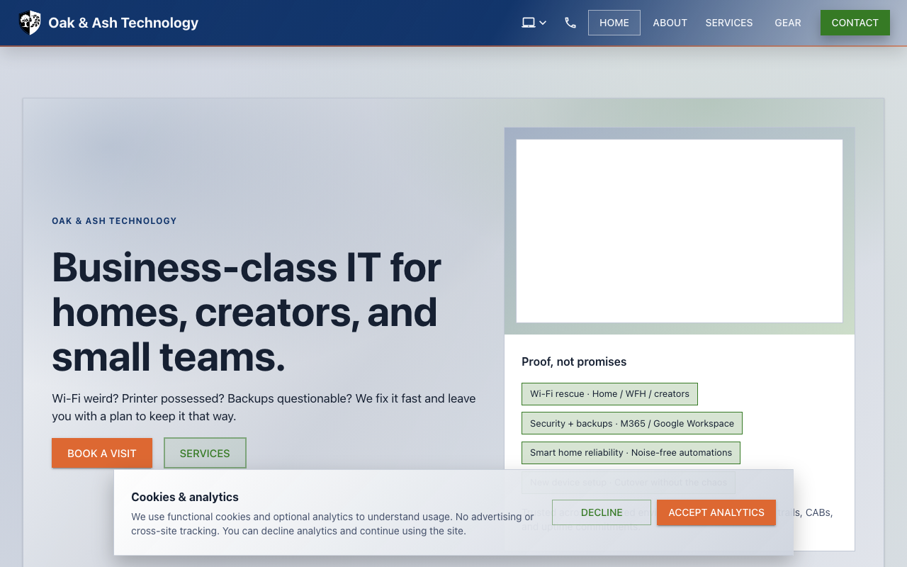 Oak & Ash Tech website screenshot