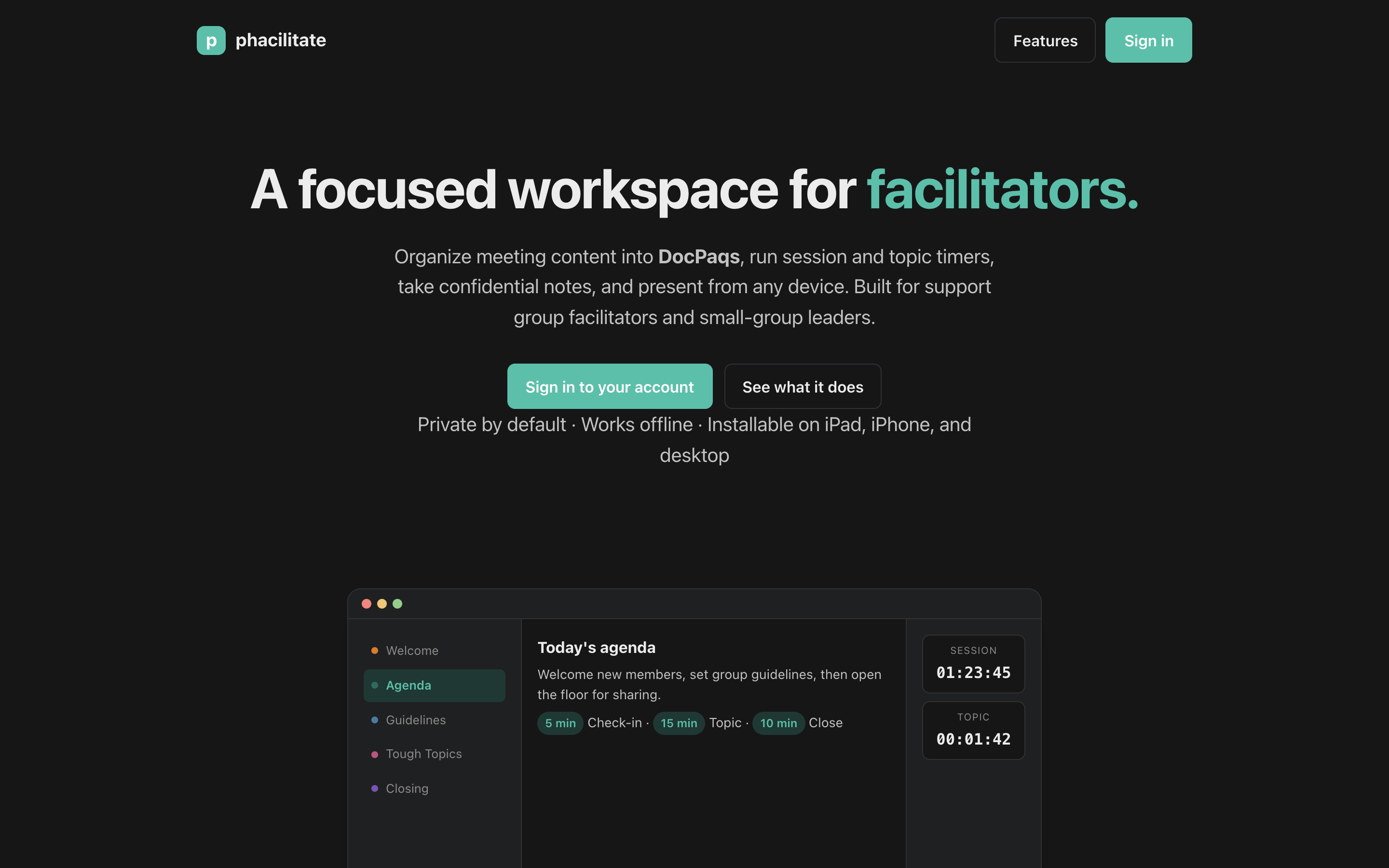 phacilitate workspace landing page